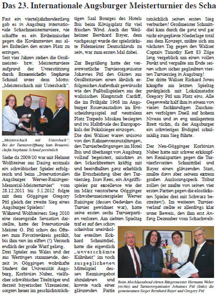 Zeitungsbericht zum Abschluss Int. Augsburger Meisterturnier 2011/12