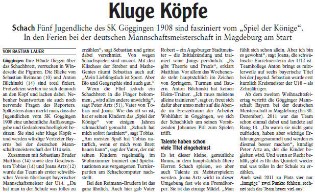 "Kluge Köpfe" in der AZ vom Dezember 2012